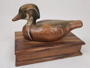 Wooden Wood Duck Trinket Jewelry Storage Box Decorative Cabin Lodge Rustic Decor - Picture 1 of 24