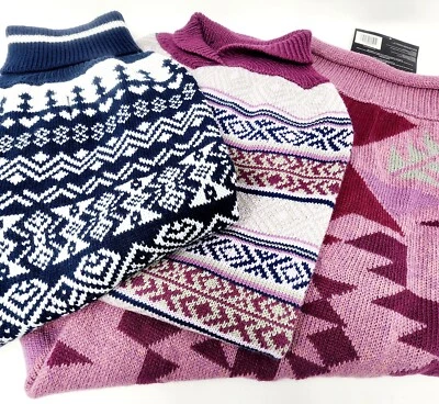 EDDIE BAUER Dog Sweater Warm Winter Pet Apparel Pink Blue Fair Isle Aztec - Image 1 of 4