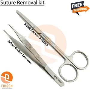 2Pcs Suture Removal Kit Surgical Stitch Spencer Scissors Adson Kocher Tweezers - Picture 1 of 3