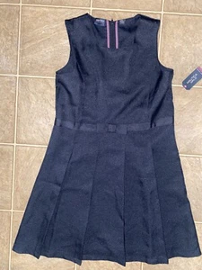 Nautica NEW NWT Girl Blue Skater Bow Dress Zip Sleeveless School Uniform L 12 14 - Picture 1 of 2