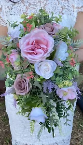 Handmade Artificial Silk Cascading Bridal Wedding Bouquet - Picture 1 of 8
