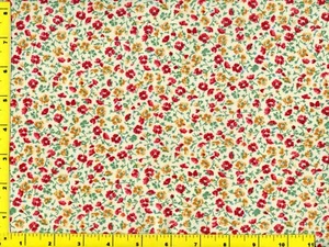 Red & Yellow Flowers on Light Cream Quilting Sewing Fabric 1 Yard #707y - Picture 1 of 1