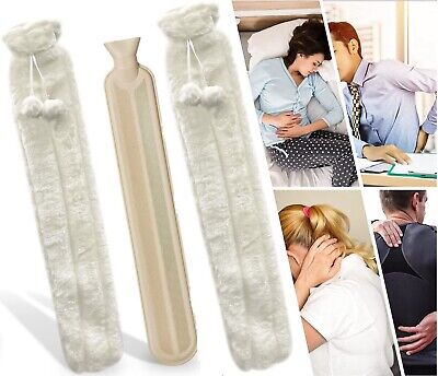 Long Hot Water Bottle Faux Fur Removable Cover Full Body Warmer Therapy 72cm 2L • 11.18€