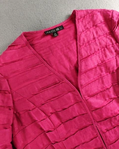Chaqueta Blazer Lafayette 148 New York Lino Rayas Manga 3/4 8 Fucsia Rosa Caliente - Imagen 1 de 20