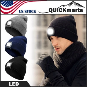 Unisex Cálido Invierno Tejido Gorro Sombrero con Luz LED USB Recargable Faro Gorra - Imagen 1 de 14