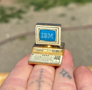 Vintage Miniature Heavy Brass/Metal Goldtone IBM Computer - Picture 1 of 5