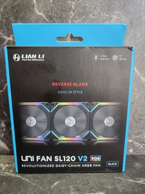 Lian Li UNI Fan SL120 V2 RGB Black 3x 12cm Fan Pack with Controller SL120V2-3B - Image 1 of 4