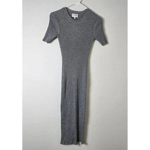 Milly Sweater Dress Bodycon Gray Silver Knit Midi Womens P Short Sleeve - Picture 1 of 12
