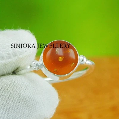 Подарочное кольцо ручной работы из стерлингового серебра 925 пробы с янтарем размер США от 5 до 13 - Изображение 1 из 4