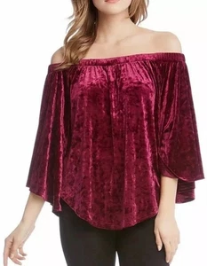 Karen Kane Off Shoulder Top XL Fuchsia Crushed Velvet Bewitched Boho Vampirecore - Bild 1 von 9