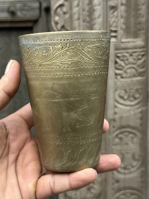 Antigua piedra antigua forjada a mano hermosa taza tradicional india vidrio 1890 Foto 1 de 4
