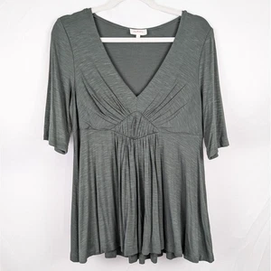 Anthropologie olivgrün Tunika Oberteil V-Ausschnitt 3/4 Arm gerafft M Deletta Babydoll - Bild 1 von 9
