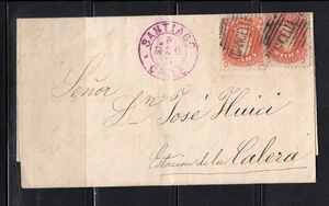 CHILE 1873 Primer Perforado 5c Sobre Cubierta Plegada a CALERA Escaso Morado Santiago - Imagen 1 de 1