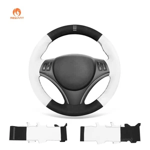 MEWANT Black Suede White PU Leather Steering Wheel Wrap for BMW E81 3 Series E90 - Picture 1 of 9