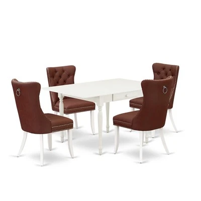 5 Piece Kitchen Table Set for 4 Contains a Rectangle Dining Table with Dropleaf - Image 1 of 4