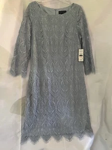 Jessica Howard Dress Womens 10 Light Blue Floral Lace Overlay Above Knee Shift - Picture 1 of 6