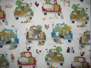 "Down On The Farm" # 19300 Mary Lake-Thompson Fabric Trucks Flowers, Sheep BTY - Picture 1 of 5