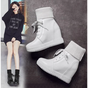Women Hidden Wedge Fashion Sneakers Oxfords Punk Round Toe High Heel Ankle Boot - Picture 1 of 11