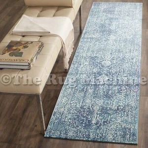 FORTUNA BLUE IVORY MEDALLION ANTIQUE STYLE TRADITIONAL RUG RUNNER 80x400cm **NEW - Picture 1 of 4