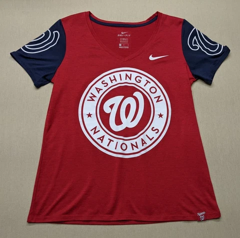 Nike Dri Fit V Neck Tshirt Washington Nationals Nats MLB Women's Medium Red Cover