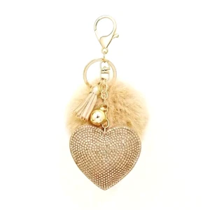 Golden Shiny Rhinestone Heart Keychain Handbag Pendant Keychain Bag Charm Women - Picture 1 of 1