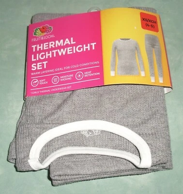 Fruit of the Loom Conjunto Térmico Ligero Niñas ~ Gris Medio Brezo XS 4-5 Nuevo Foto 1 de 2