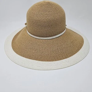 Sun N Sand Hat Womens Beige Sunhat Beach Boho Bow Floppy Drawstring UPF 50 - Imagen 1 de 12