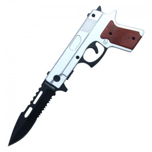 9" Gun Pocket Knife - Chrome - Picture 1 of 4