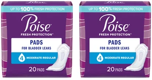 2 Poise Incontinence Pads for Women, 4 Drop, Moderate Absorbency, Regular, 20Ct - Picture 1 of 1
