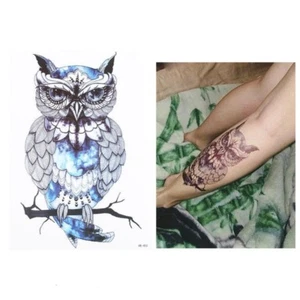 Temporäres Tattoo Uhu Eule Blau Design Klebetattoo - Bild 1 von 3