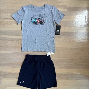Boys grey under armour fishing tshirt short set size 7 nwt - Picture 1 of 3