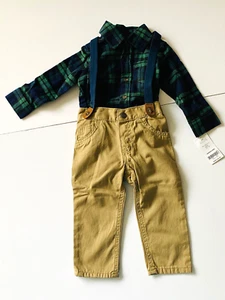 Carter's Bebé Niño 3 Piezas Conjunto de Vestirme 12 Meses Azul/Verde Top Tirantes NUEVO - Imagen 1 de 17