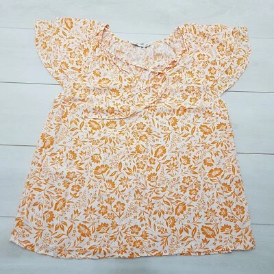 F&F Summer Top Blouse Size 16 Orange Floral Stretch Cap Sleeve Casual Holiday - Image 1 of 4