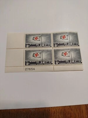 US STAMP  #1239 plate block  of 4,  5¢. RED CROSS  - Image 1 of 2