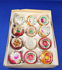 12 Vintage 2½ inch Single Indent Blown Glass CHRISTMAS TREE ORNAMENTS in Box