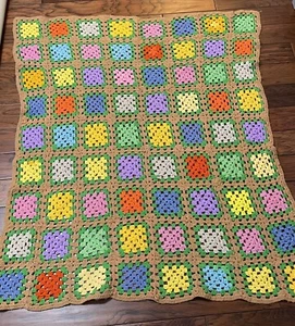 VTG Handmade Granny Square Multicolor Afghan Crochet Throw Blanket Roughly 45x55 - Picture 1 of 1