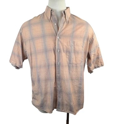 Gitman Bros Men's XL Short Sleeve Button Down Peach Plaid 100% Cotton Made/USA - Image 1 of 4