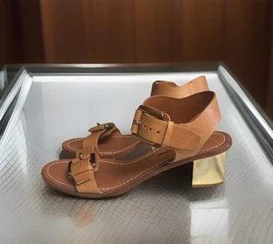 Womens Pour La Victoire Leather Sandals Buckle Ankle Straps Italy 7.5M Worn Once - Picture 1 of 13