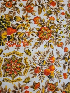 Vintage 60s 70s Fabric Orange Gold Brown Floral Fruit Medium Weight 126 X 43 - Picture 1 of 4