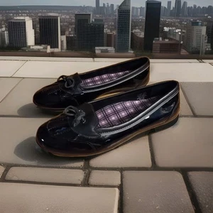 L.L. Bean Black Patent Coastal Rain Skimmer Flats Slip On Shoes Womens Size 6.5B - Picture 1 of 12