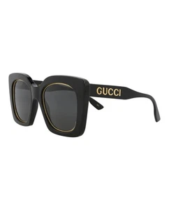 Nuovissime montature per occhiali da sole Gucci donna nere con aste accento oro design - Foto 1 di 6
