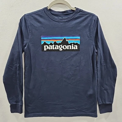 Camiseta Patagonia Juvenil XL Talla 14 Azul Marino Manga Larga Montaña Gráfico Logo Foto 1 de 4