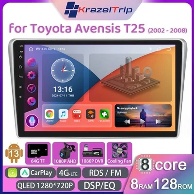 8 Core Car Radio for Toyota Avensis T25 2002 2003 2004 2005 2006 2007 2008 DSP - Image 1 of 4