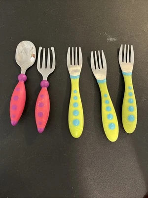 Tenedor y cuchara Gerber de colección mango grueso nudizo, 5". (1 juego), rosa/púrpura Foto 1 de 4