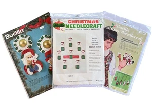 VTG Lot Bucilla Christmas Needlecraft Kits Napkin Rings Door Knob Puppets 8633 - Picture 1 of 14