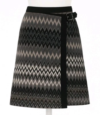 Donna Degnan Talla 8 Midi Gris Línea A Hebilla Envoltura Frontal Chevron Zig Zag Ropa de Oficina Foto 1 de 4