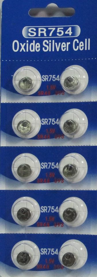 Batería de óxido de plata 10 Pk 393 309 SR754 LR754 SR48 LR48 AG5 193 V393 D393  Foto 1 de 1