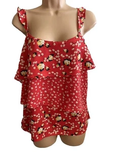Oasis Top Size 14 Red Floral Print Sleeveless Causal Summer Top Blouse Women - Picture 1 of 6