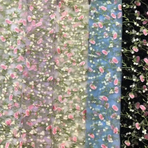 3D Embroidery Floral Lace Tulle Fabric 51" Width 1Y Bridal Dress DIY Costume - Picture 1 of 5