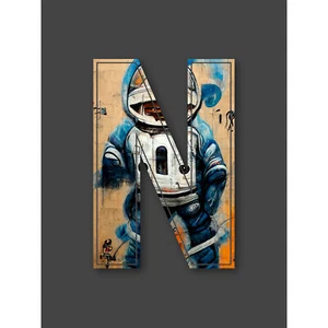 Letter N Space Man Decorative Graffiti Alphabet Initial Large Art Print 18X24" - Bild 1 von 5
